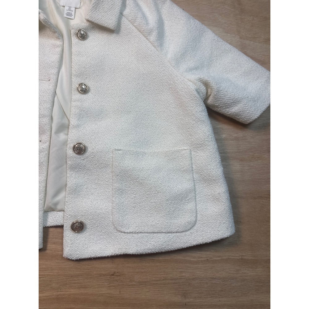 H&M Boucle Jacket Womens Large Cream Excellent Short Sleeve Gold Button Tweed - Picture 3 of 9